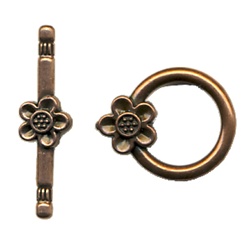 Antique Copper Plate - Flower Toggle Clasp * 2 Sets 19 mm