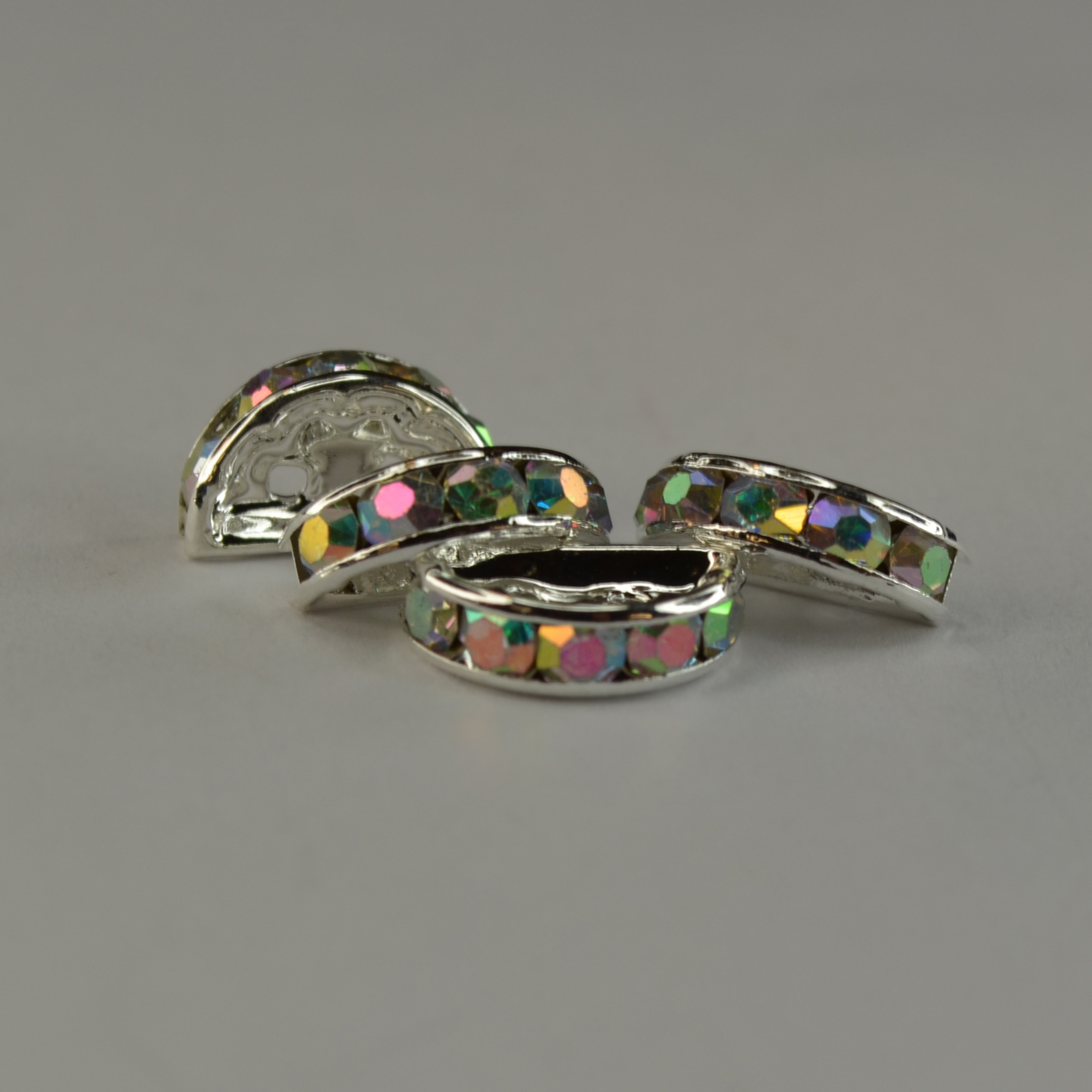 12.7x7.5x3mm-Silver Plate Rhinestone 2-Strand Spacer-Crystal AB