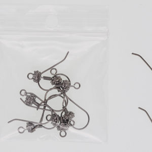 Gunmetal Plate - Shepherds Hook Ear Wire with Coil & Bali Style Bead * 5 Pair