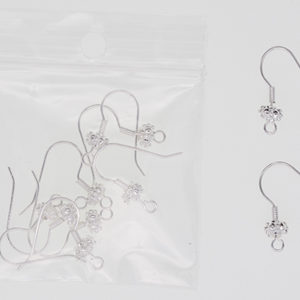 Silver Plate - Shepherds Hook Ear Wire with Coil & Bali Style Bead * 5 Pair