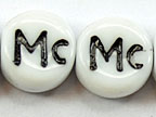 6mm White Glass Letter Bead - "Mc" - 100 Pack
