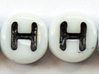 6mm White Glass Letter Bead - "H" - 100 Pack