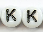 6mm White Glass Letter Bead - "K" - 50 Pack