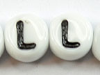 6mm White Glass Letter Bead - "L" - 50 Pack