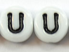 6mm White Glass Letter Bead - "U" - 100 Pack