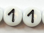 6mm White Glass Letter Bead - "1" - 50 Pack